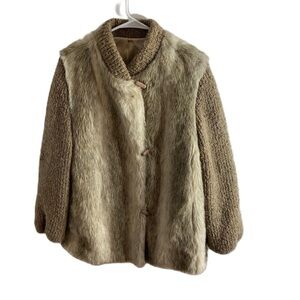 Vintage D’Esprit Fur Coat Jacket Sz 14 Toggle Button Tan Cream Knit ILGWU Union